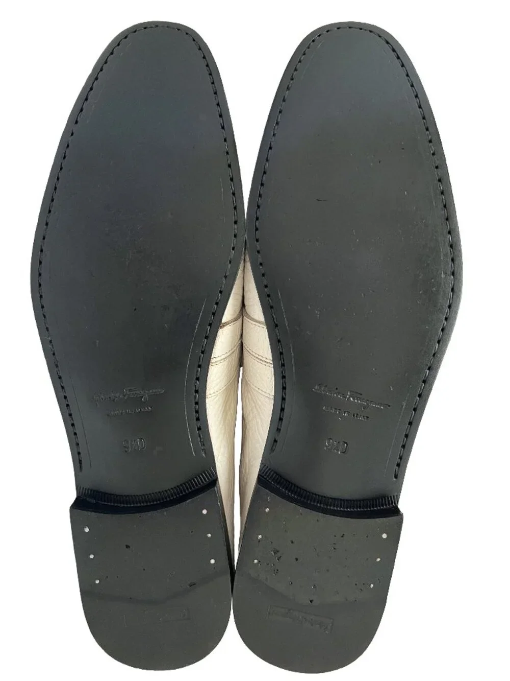 $1050 Salvatore Ferragamo White PHOENIX Shoes Gancini Silver Bit Loafers 9.5 D